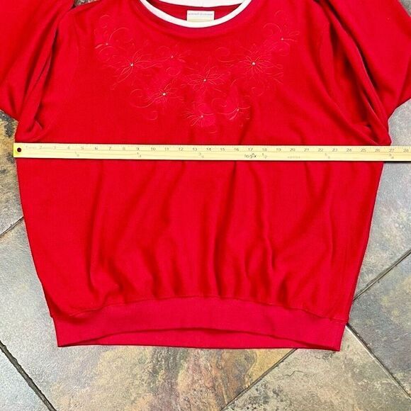 Alfred Dunner Red Floral Embroidered Sweatshirt 2X - Picture 7 of 10
